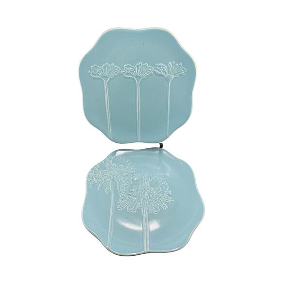 Department 56 Salad Sky Blue Floral Luncheon Plates Set of 2 - Picture 1 of 3